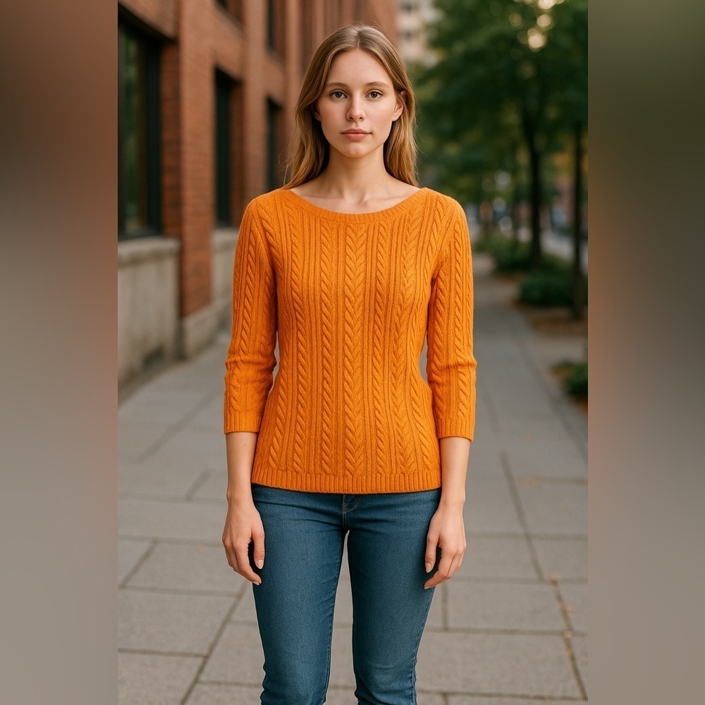 Lord & Taylor Cable Knit Crew Neck Long Sleeve Sweater. Orange Size XL #1145
